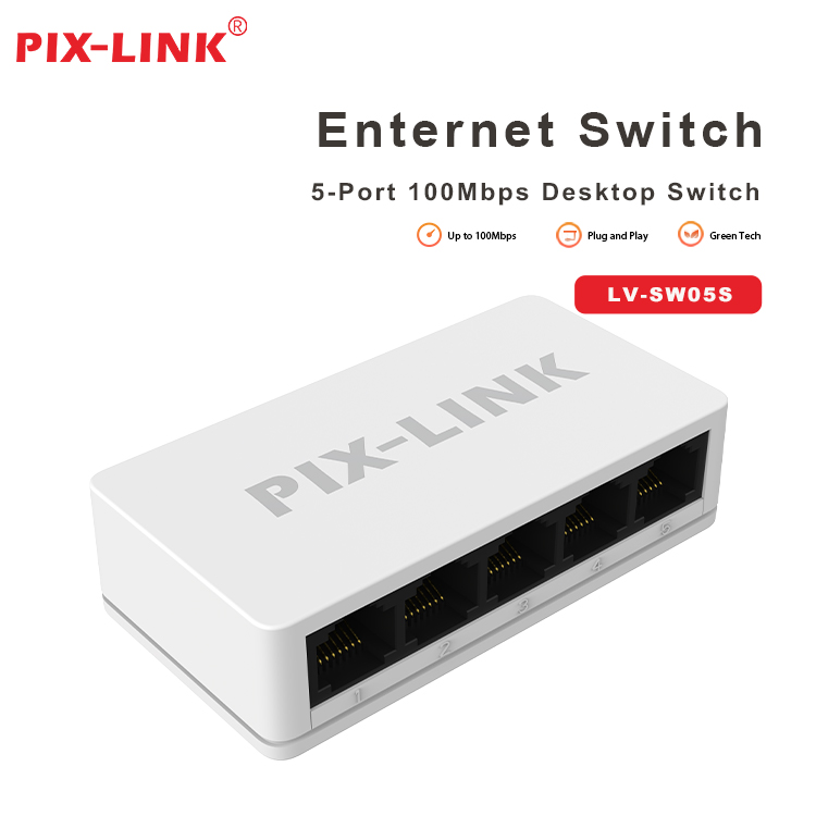PIX-LINK 5 Port 100M Ethernet Switch Portable Switch Plug and Play